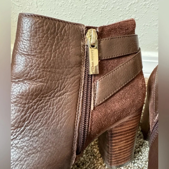 Louise et Cie Brown Leather and Suede Ankle Booties Block Heel Size 6 1/2 Women - Picture 3 of 10